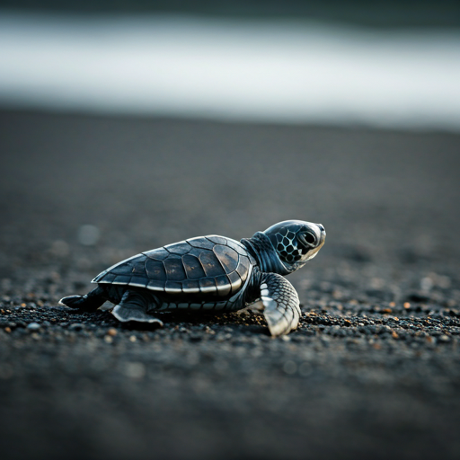 Olive Ridley turtle hatchlings moving toward the ocean